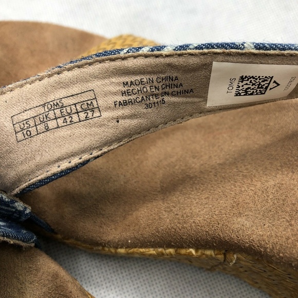 Tom's Chambray Denim Woven Straw Wedge Strappy - Picture 7 of 8